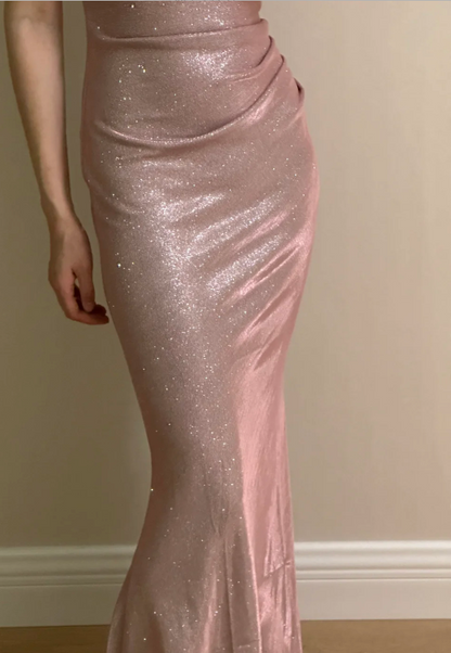 Elegant Pink Mermaid Spaghetti Strap Glittery Long Prom Dress Evening Dress Bridesmaid Dress P4253