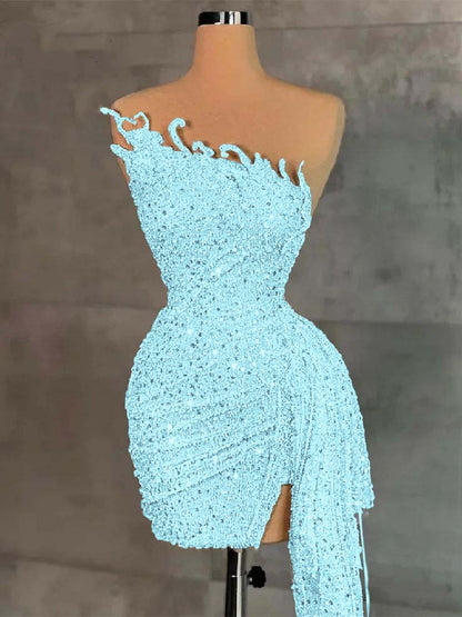 Sleeveless Beading Pleated Short Homecoming Dress With Ruffles HC0135