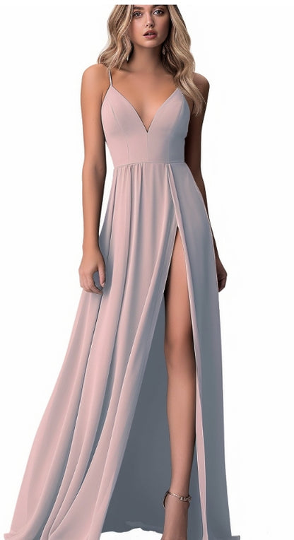 Dusty Pink Prom Dress Spaghetti Strap With Gown Tulle Long Slit XF51503