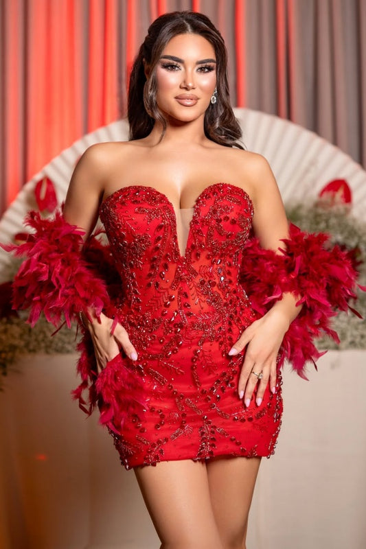 Sparkling Red Sweetheart Homecoming Dress Sleeveless Mini with Sequins YC0106