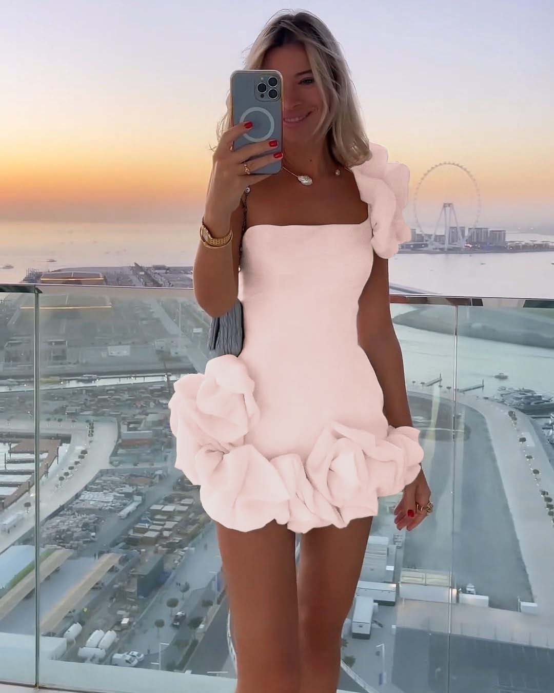 White One shoulder Sleeveless Short Homecoming Dress With Ruffles HC0134