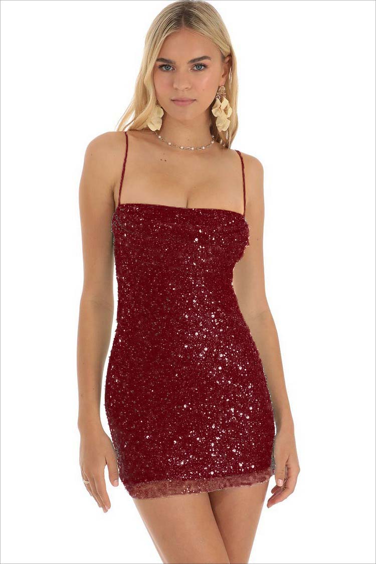 Mint Green Sequins Spaghetti Strap Sleeveless Pleated Homecoming Dress with Beadings HC0018