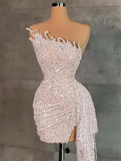 Sleeveless Beading Pleated Short Homecoming Dress With Ruffles HC0135