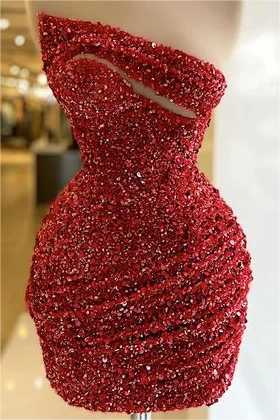 Hellodresses Glamorous Sequins Red Sleeveless Strapless Short Homecoming Dress With Pleated