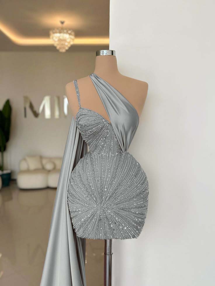One Shoulder Sleeveless Short Homecoming Dress With Beading HC0152