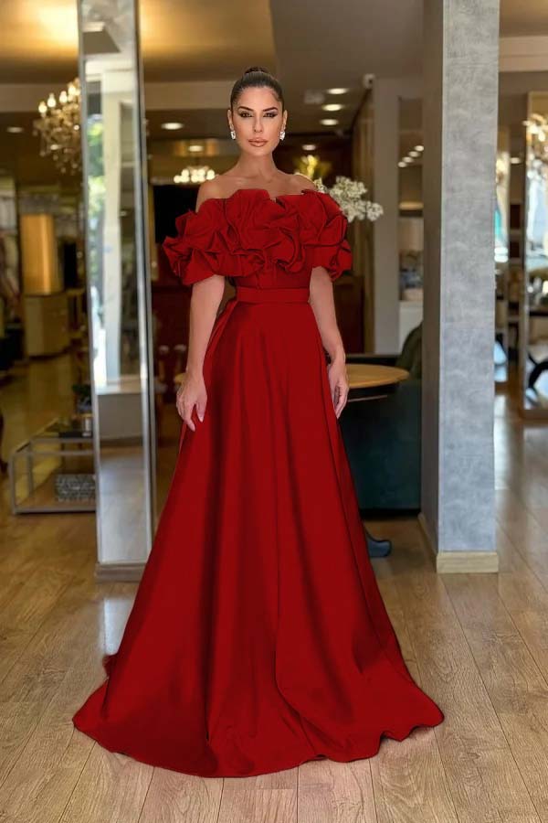 Off the Shoulder Sleeveless A Line Long Prom Dress With Pleated ZT0470
