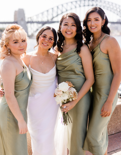 Simple Sheath One Shoulder Pleated Green Satin Bridesmaid Dress Evening Dress SH3060