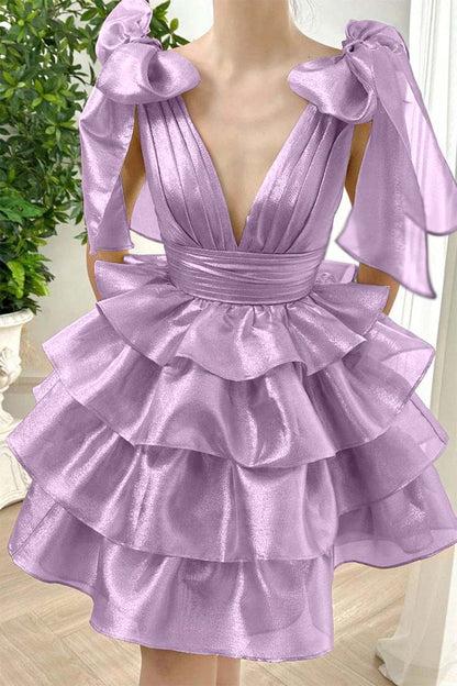 Straps V Neck Sleeveless Short Homecoming Dress With Ruffles HC0172