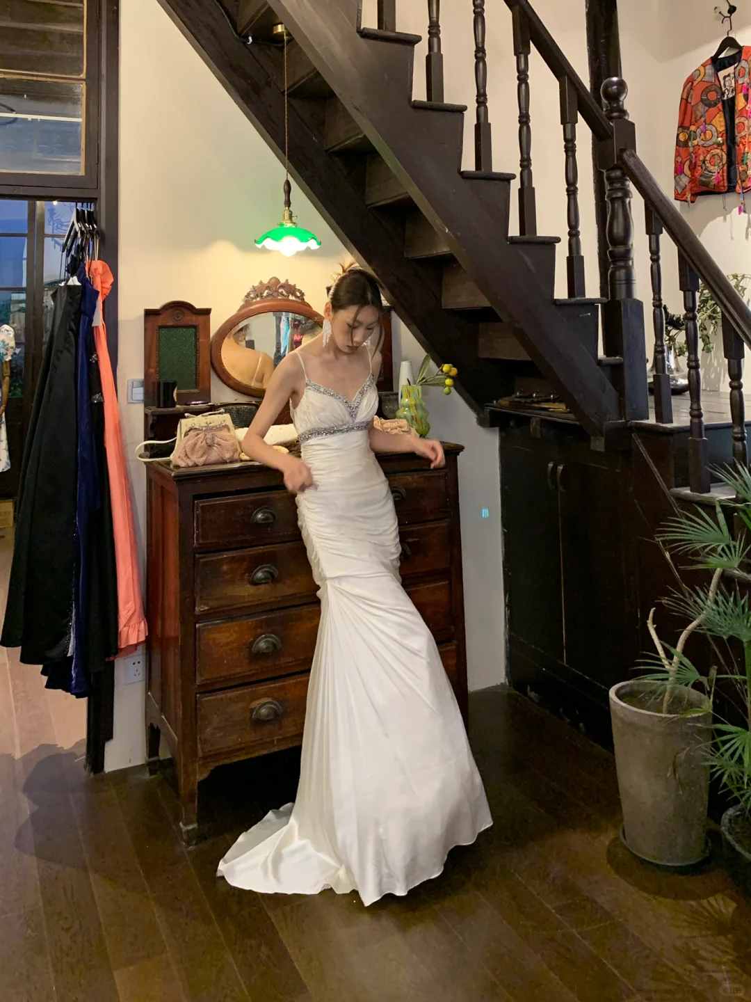 Gentle Mermaid Spaghetti Strap Sequin White Satin Long Prom Dress Evening Dress SH3036