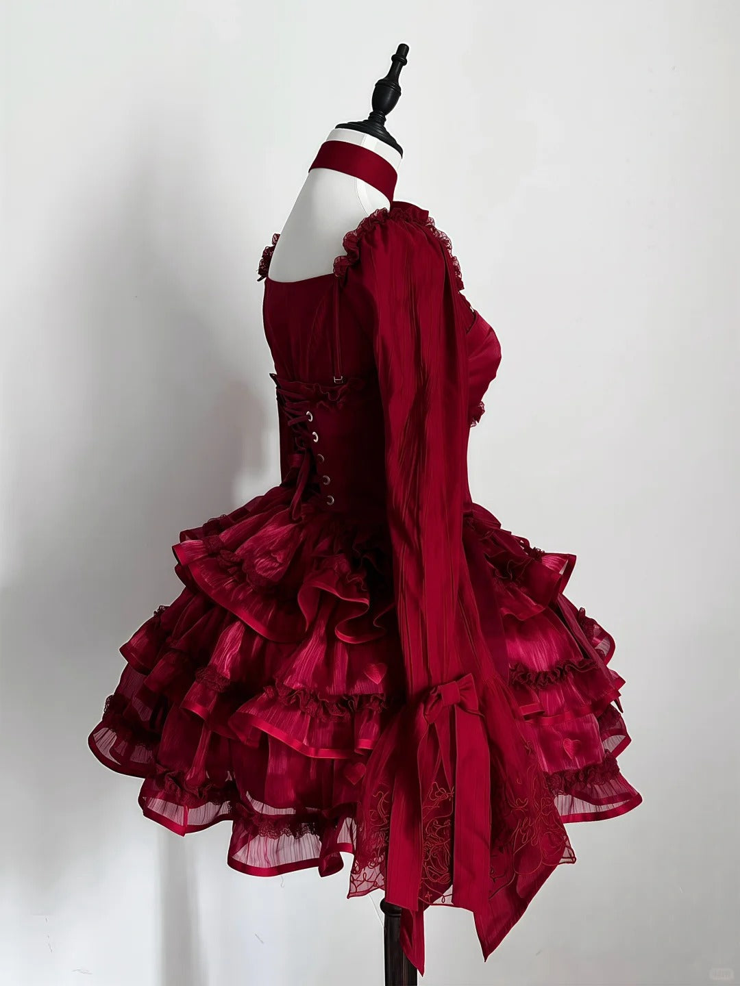 zelldressess-RRed Princess Long Sleeve Lace Fashion Short Tulle Homecoming Dress Birthday Party Dress gh5416