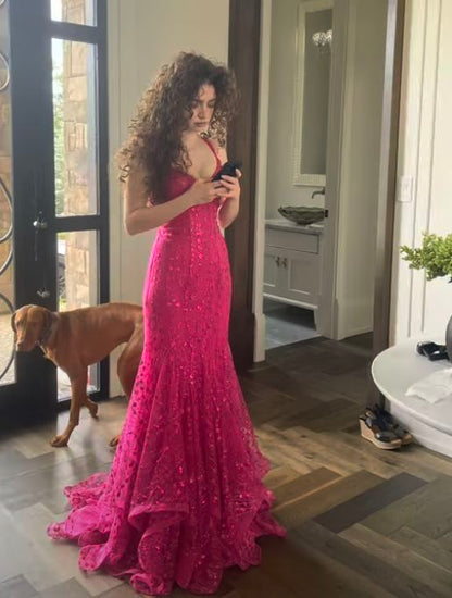 Sexy Mermaid Hot Pink Prom Dress New Arrive Long Party Dress Evening Dress   fg7966