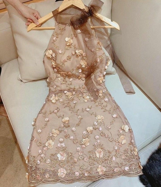 3D Flowers Short Prom Dress Birthday Party Dress Homecoming Dress   fg8160