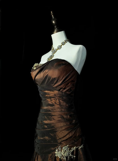 Strapless Brown Vintage Evening Dresses, Sleeveless Long Party Gowns  cg25499
