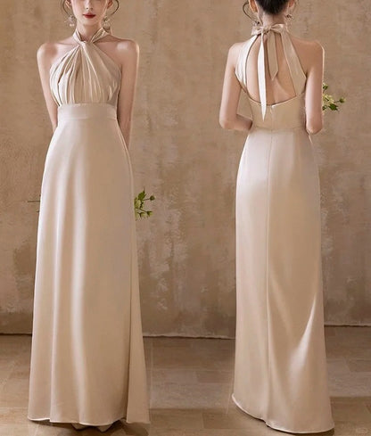 Champagne Elegant Fashion Long Satin Ball Gown Evening Dress Party Dress Bridesmaid Dresses Prom Dress Wedding Mother of the Year Dress gh3998