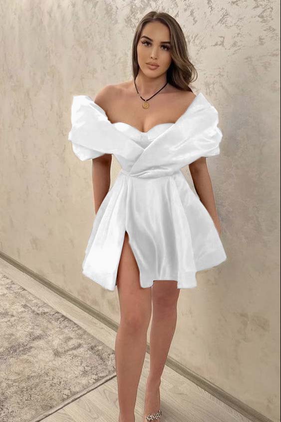 Chic Off the Shoulder Sweetheart Short Homecoming Dress With Split HC0141