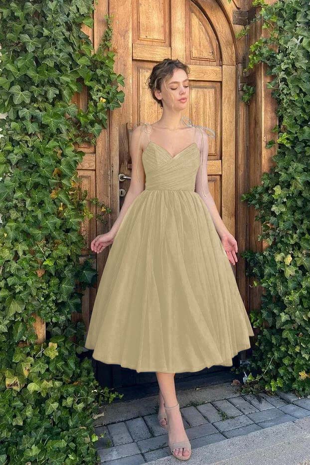 Hellodresses Chic Blue Tulle Spaghetti Strap Sleeveless V Neck A Line Homecoming Dress