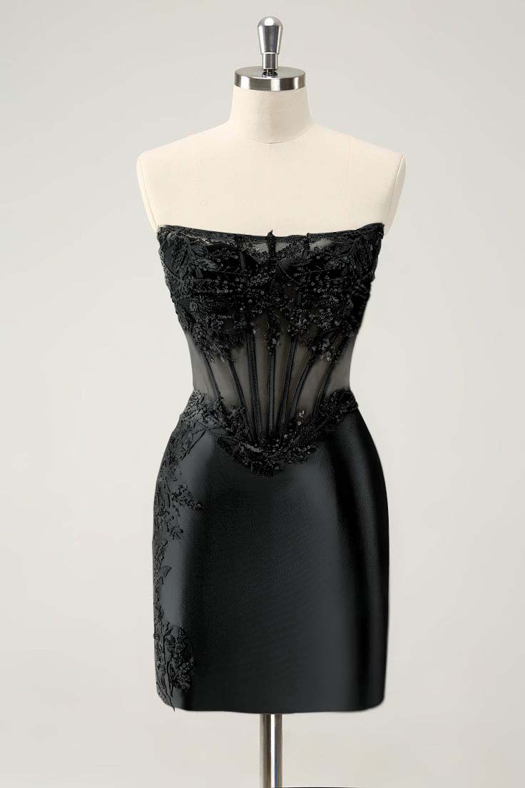 Chic Sleeveless Strapless Short Homecoming Dress With Appliques HC0149