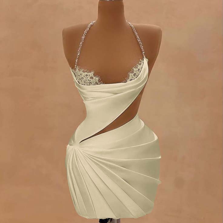 Halter Sleeveless Short Homecoming Dress With Beading Pleated HC0155