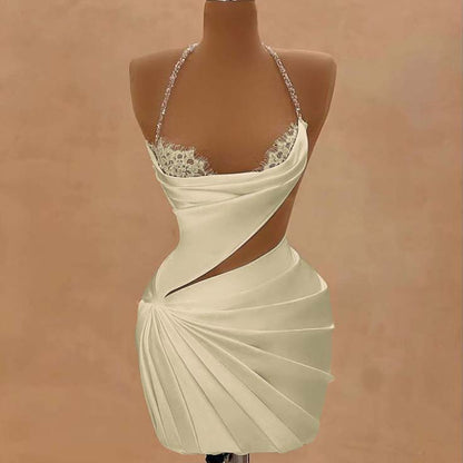 Halter Sleeveless Short Homecoming Dress With Beading Pleated HC0155