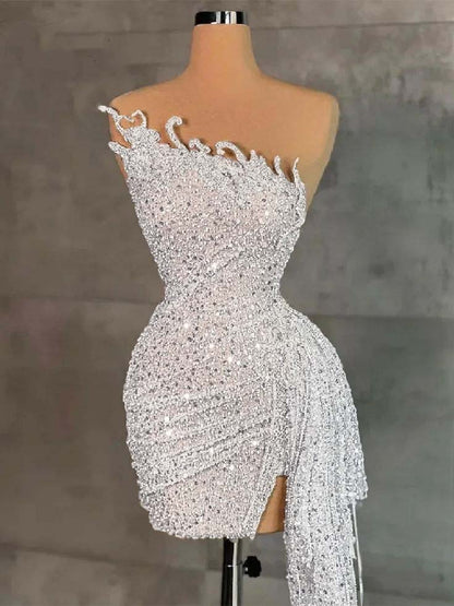 Sleeveless Beading Pleated Short Homecoming Dress With Ruffles HC0135