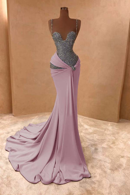 Spaghetti Strap Sleeveless Long Mermaid Prom Dress With Beading ZT0243