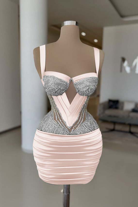 Straps Sleeveless Short Homecoming Dress With Pleated Beading HC0159