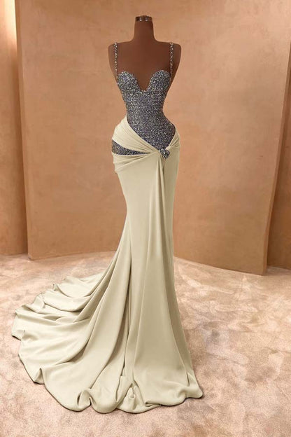 Spaghetti Strap Sleeveless Long Mermaid Prom Dress With Beading ZT0243