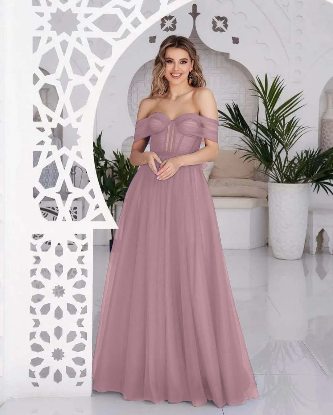 Hellodresses Tulle Off the Shoulder Sweetheart Sleeveless Royal Blue Prom Dress