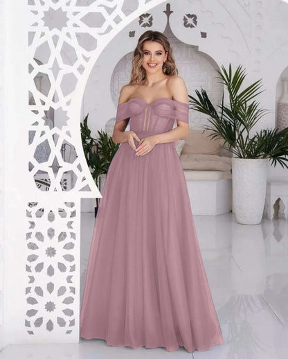 Hellodresses Tulle Off the Shoulder Sweetheart Sleeveless Royal Blue Prom Dress