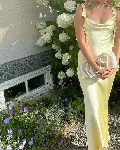 ____Yellow Fashion Elegant Long Slim Fit Ruffle Satin Ball Gown Evening Dress Garden Party Dress Graduation Dress Prom Dress Wedding Guest Party Dress Bridesmaid Dress gh3984