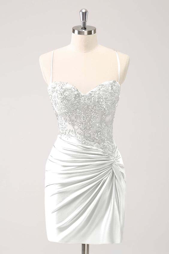 Chic Spaghetti Strap Sweetheart Short Homecoming Dress With Appliques HC0142