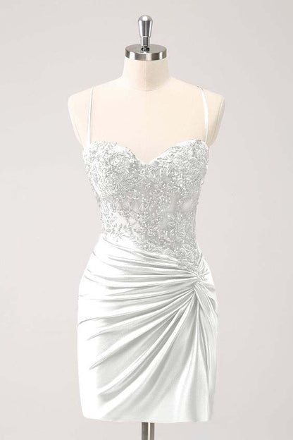 Chic Spaghetti Strap Sweetheart Short Homecoming Dress With Appliques HC0142