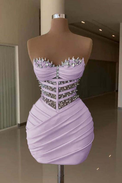 Sweetheart Sleeveless Pleated Short Homecoming Dress With Beading HC0147