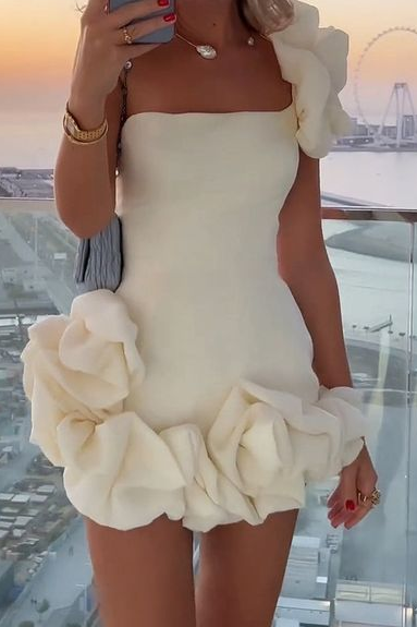 White One shoulder Sleeveless Short Homecoming Dress With Ruffles HC0134