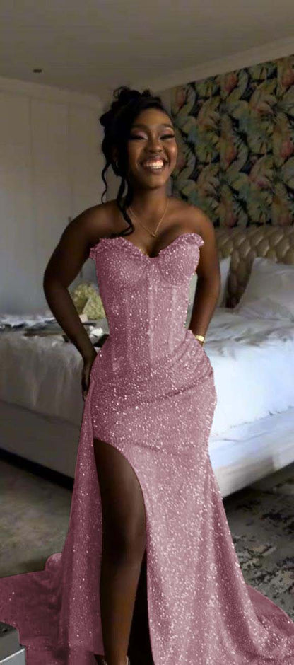 Sweetheart Sleeveless Long Mermaid Prom Dress With Split Sequin BL0003