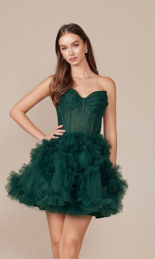 Tulle Sweetheart Sleeveless Short Homecoming Dress With Ruffles HC0123