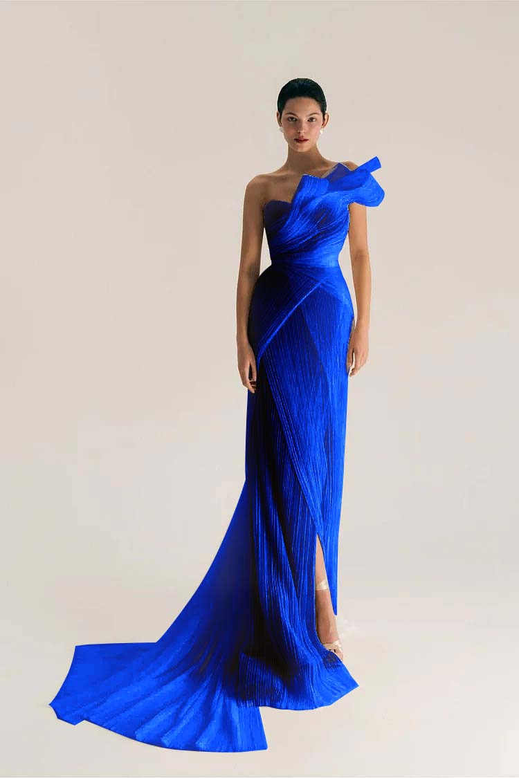 Chic One Shoulder Sleeveless Long Split Prom Dress With Pleated XJ0906
