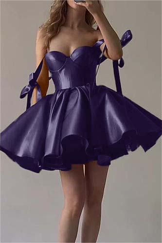Amazing Fuchsia Satin Sweetheart Short  A-Line Homecoming Dress With Ruffles HC0002