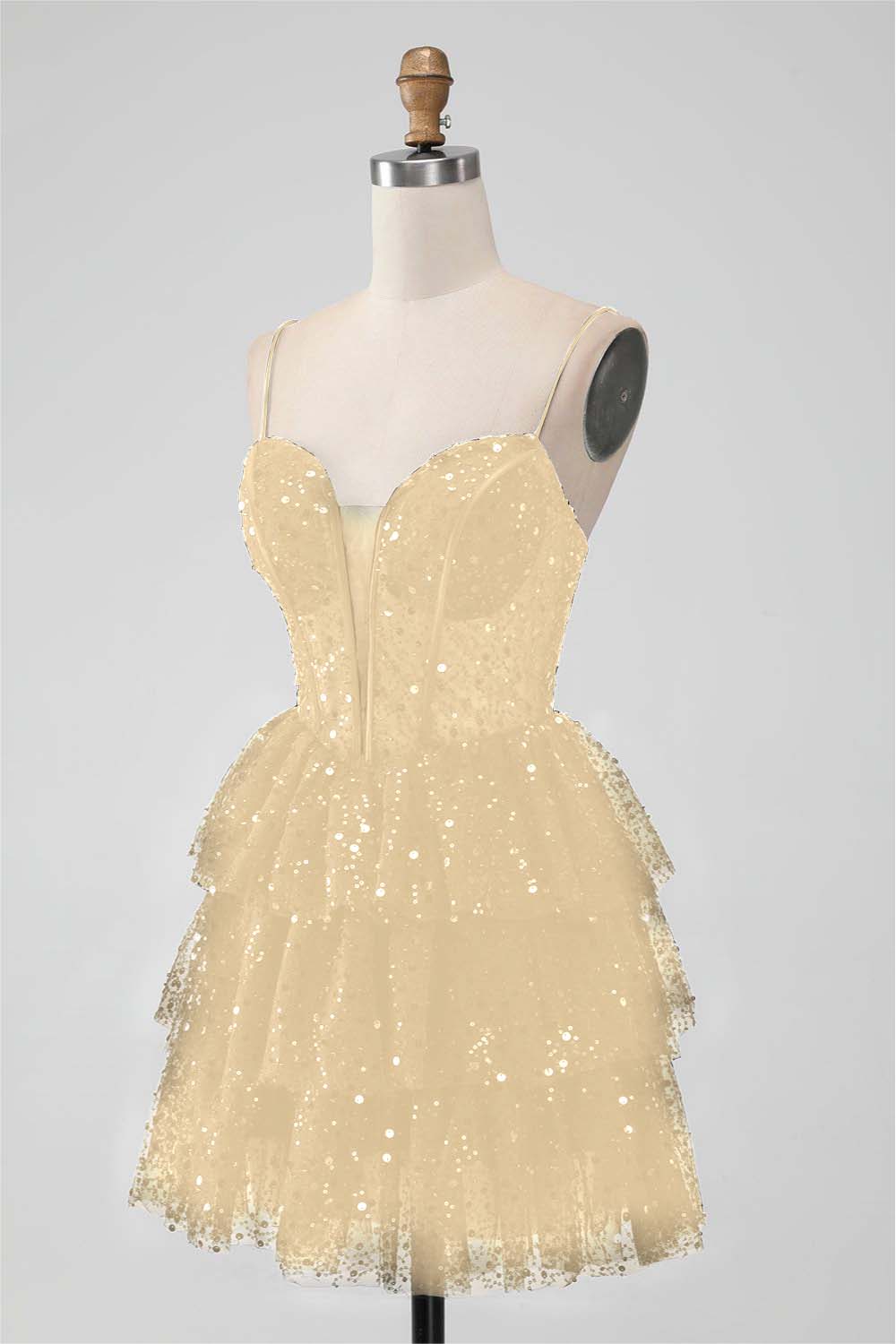 Black Sequins Spaghetti Strap Sleeveless Short Homecoming Dress With Ruffles HC0017