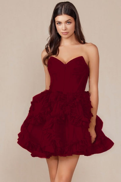 Tulle Sweetheart Sleeveless Short Homecoming Dress With Ruffles HC0123