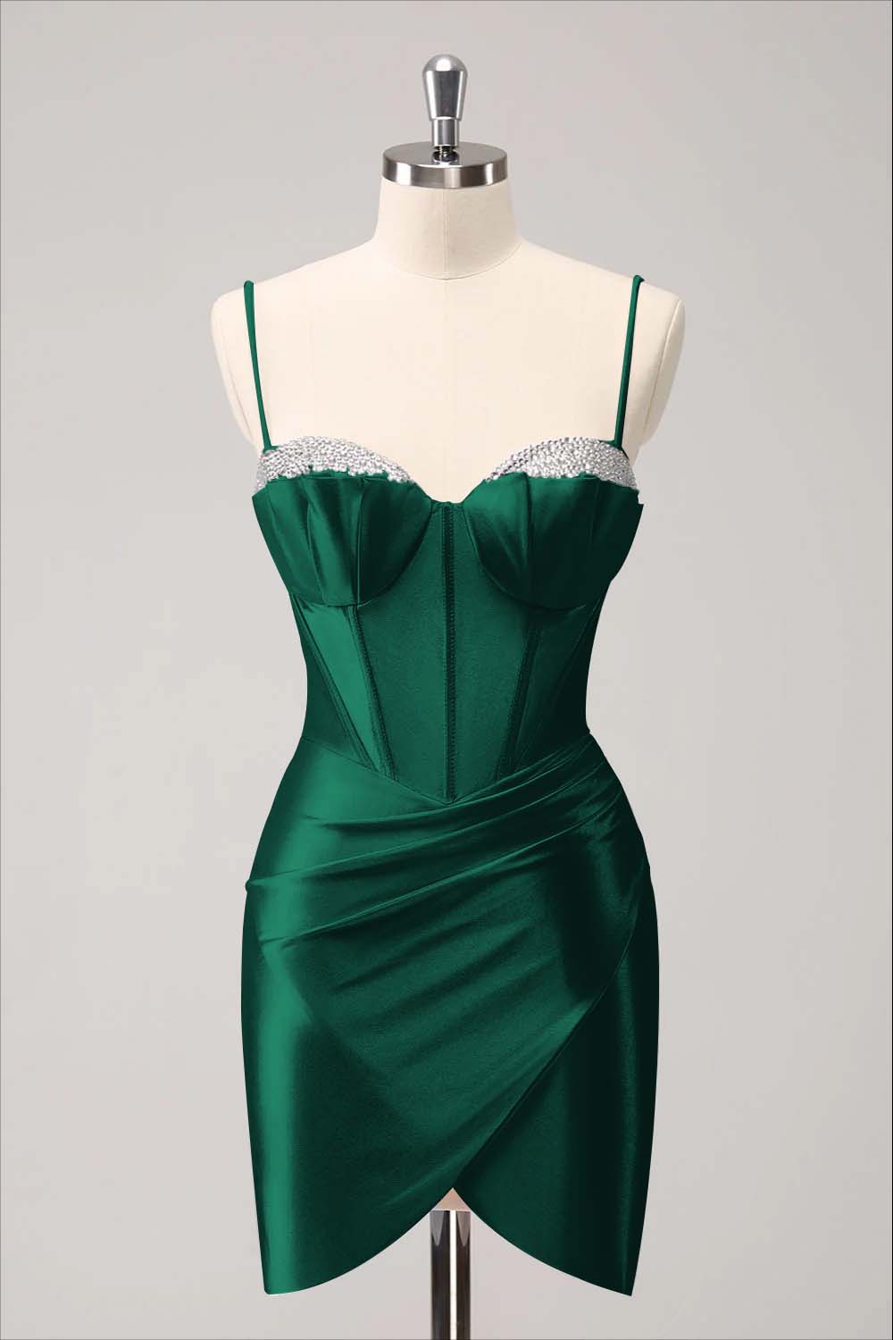 Hellodresses Pink Spaghetti Strap Sleeveless Pleated Short Homecoming Dress With Sequins