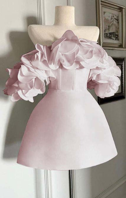 Off the Shoulder Sleeveless Short Homecoming Dress With Ruffles HC0153