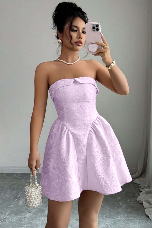 Strapless Sleeveless Short A Line Homecoming Dress With Embroidery HC0161