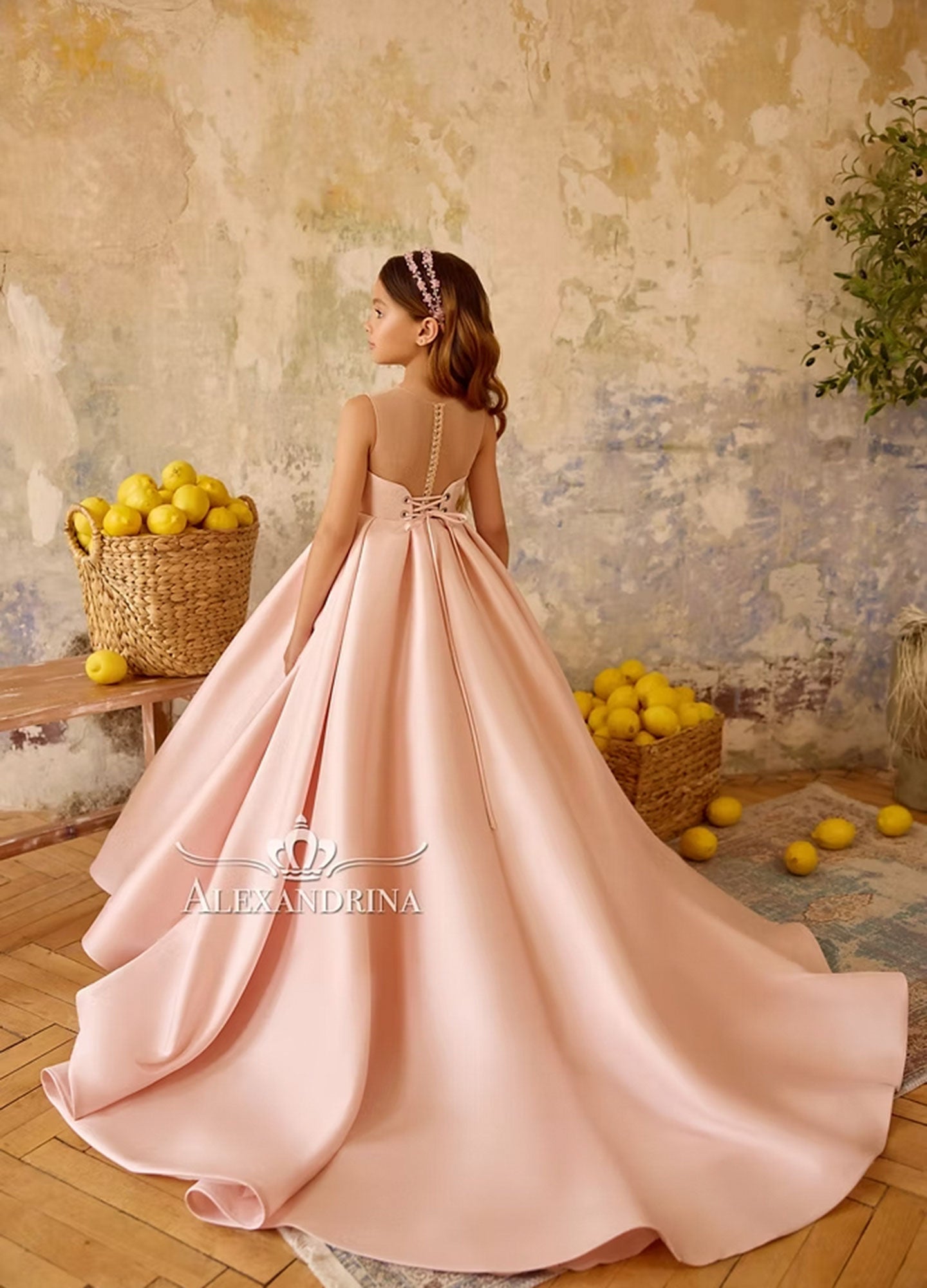 Luxury Soft Pink Flower Girl Dress with Shiny Birthday Party J376