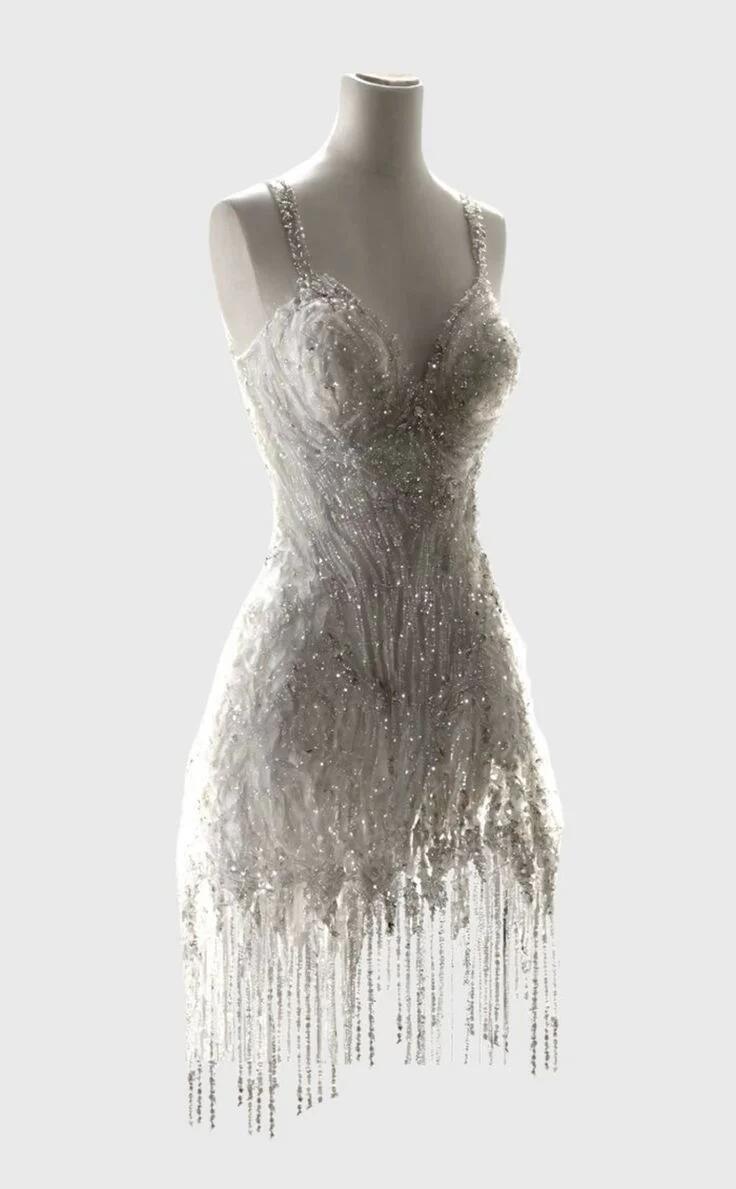 zelldressess-New White Luxury Sweet Short Beaded Homecoming Dress Birthday Party Dress gh5193