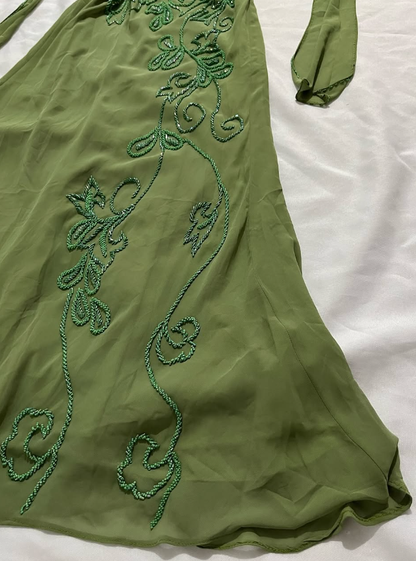 Vintage Sheath Halter Green Beaded Chiffon Open Back Evening Dress Party Dress SH2693