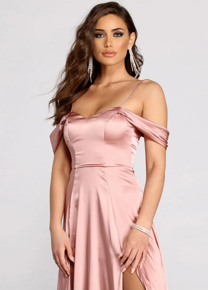 Off-the-Shoulder Split Bridesmaid Dress Long MD003
