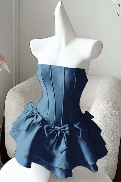 Strapless Sleeveless Short Homecoming Dress With Bowknot Ruffles HC0178