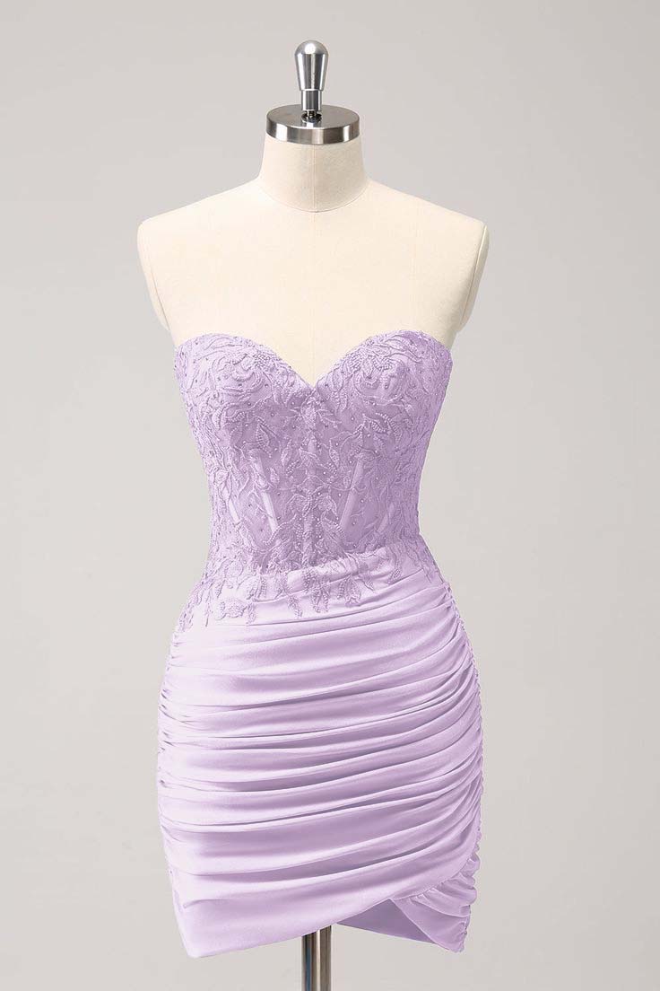 Hellodresses Chic Sweetheart Sleeveless Pleated Short Homecoming Dress With Embroidery