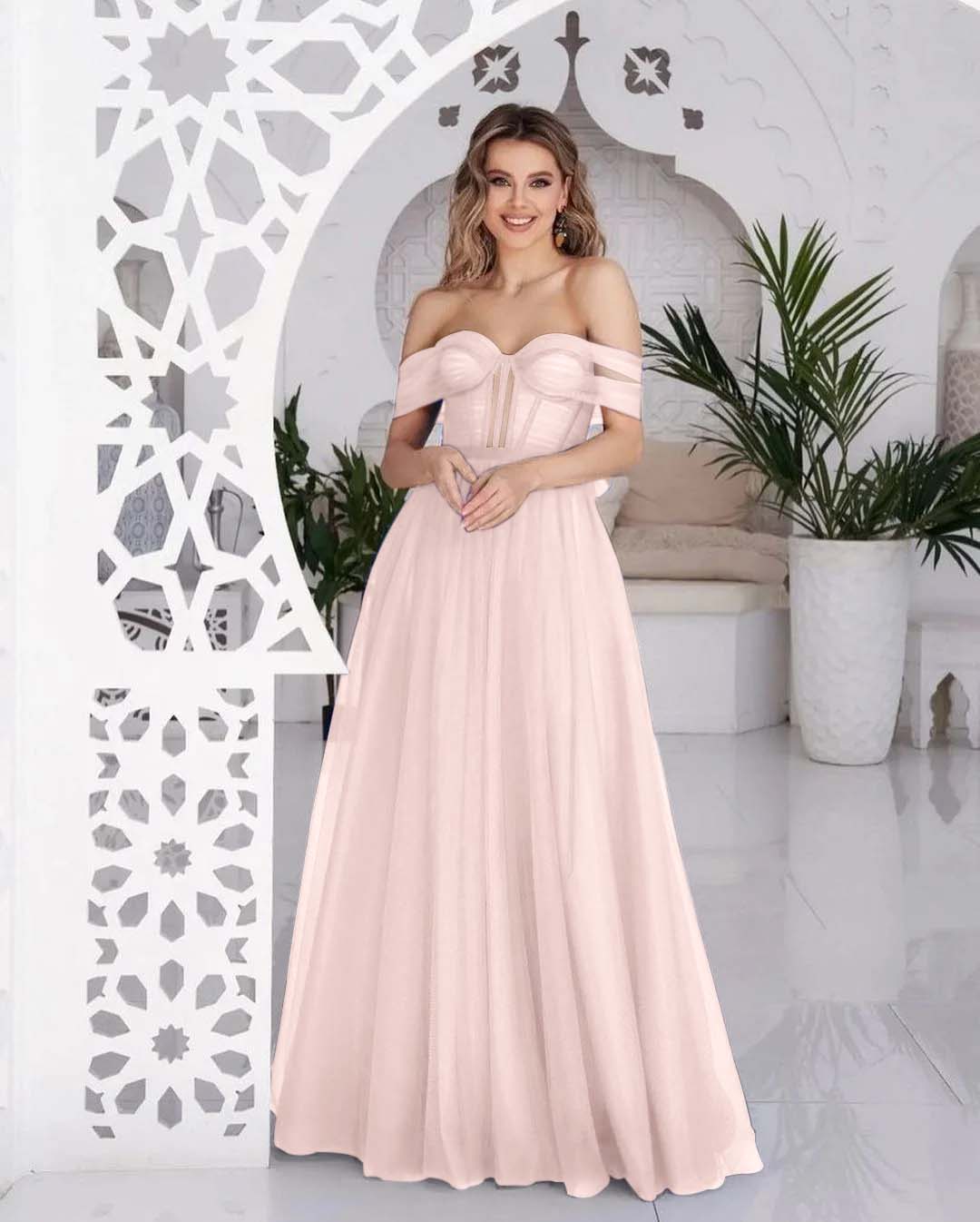 Hellodresses Tulle Off the Shoulder Sweetheart Sleeveless Royal Blue Prom Dress